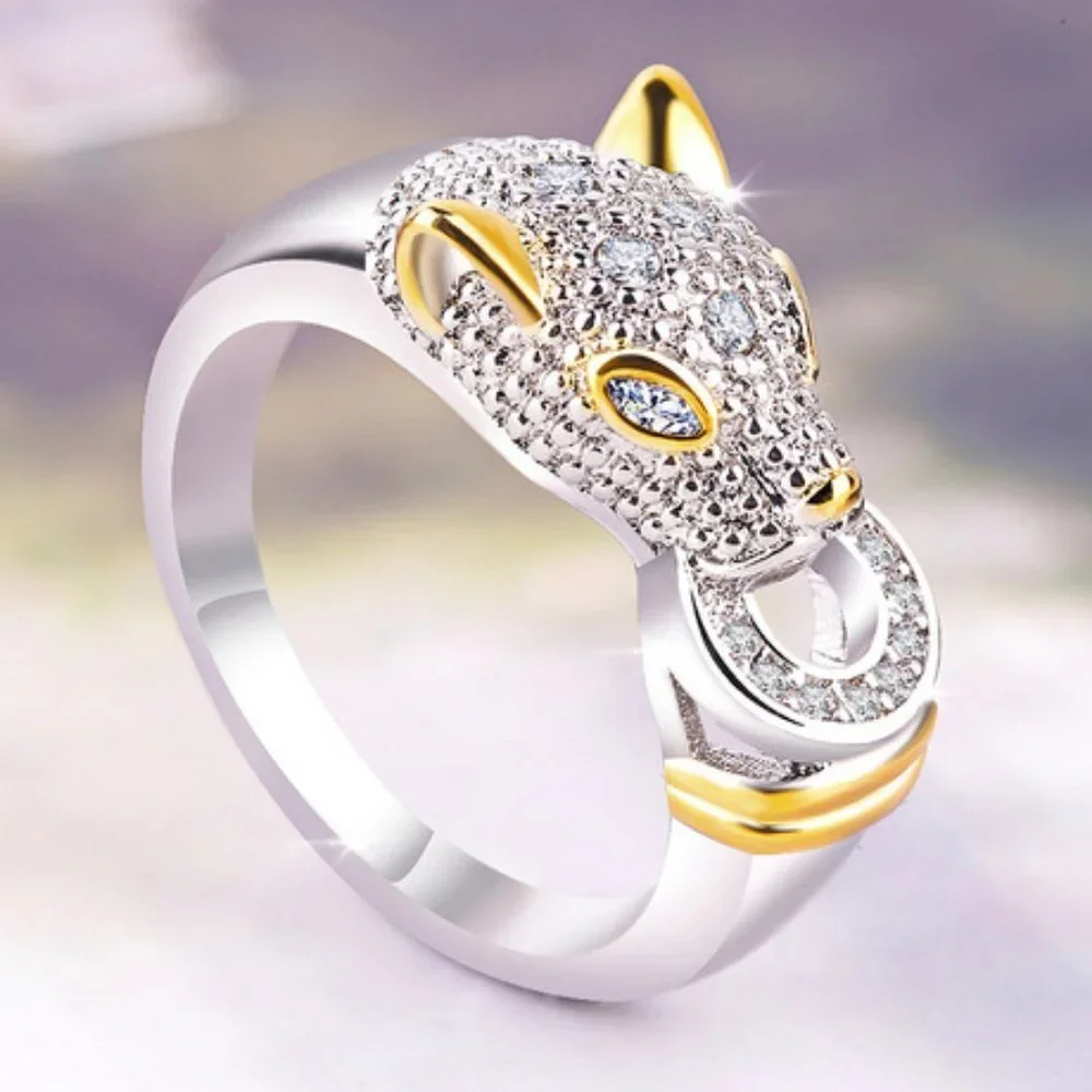 NEW White&Yellow Gold Diamond Panther Cat Ring